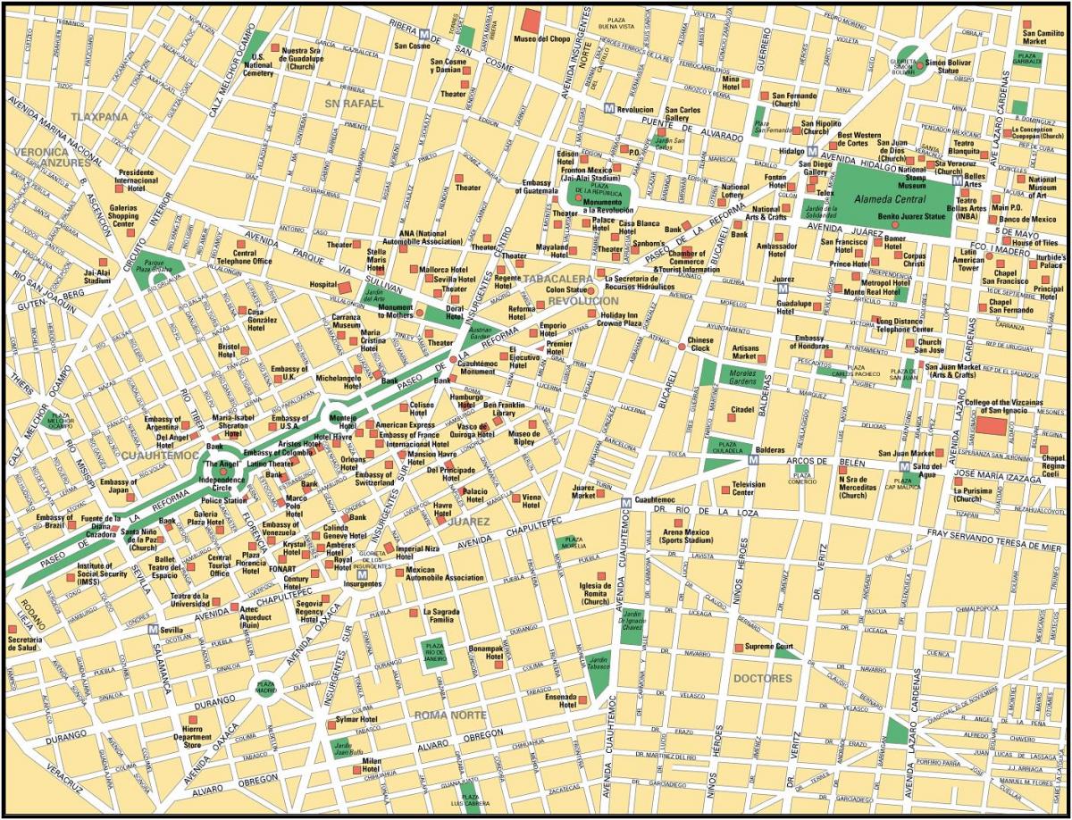karta Meksika točke grada interesa